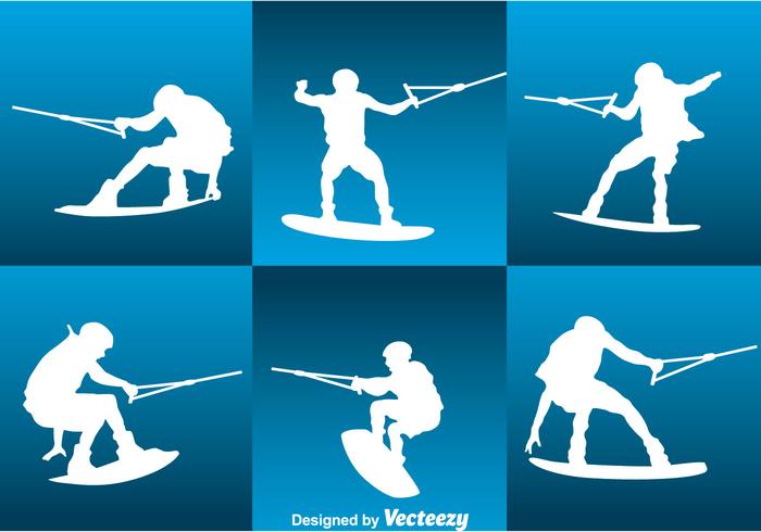 Water Skiing Silhouette Vector Set