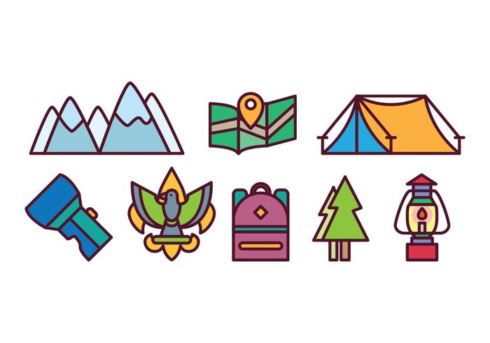 Juego de iconos de camping gratis vector