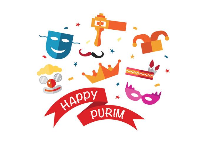 Fun Happy Purim Vector Icons