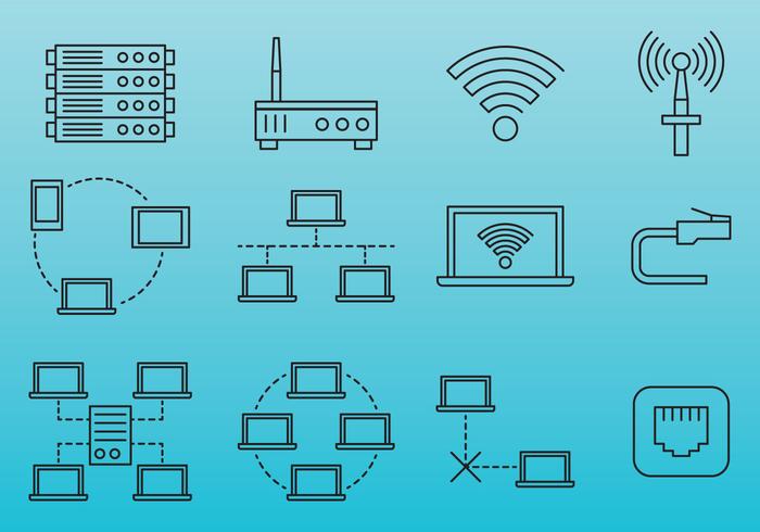 Line Internet Network Icons vector