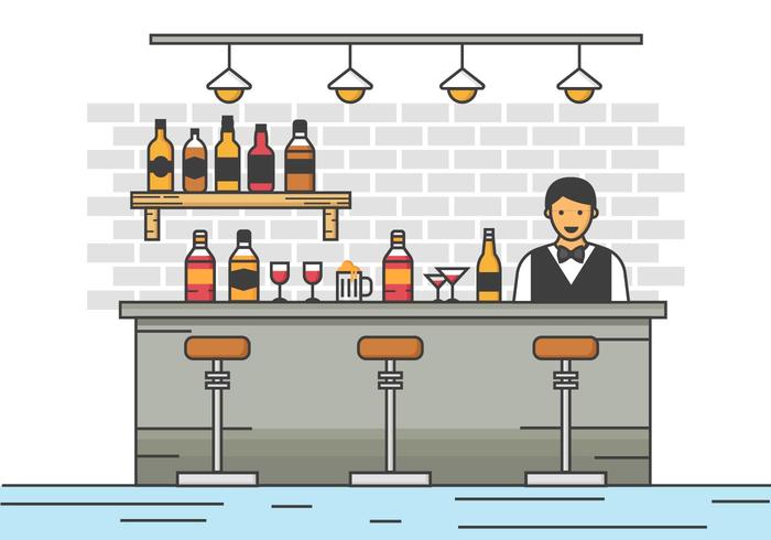 Barman Server at the Bar Vector Illustration