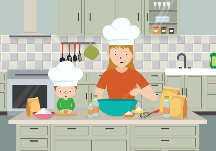 Ilustración libre de la mamá y del niño que cocina vector