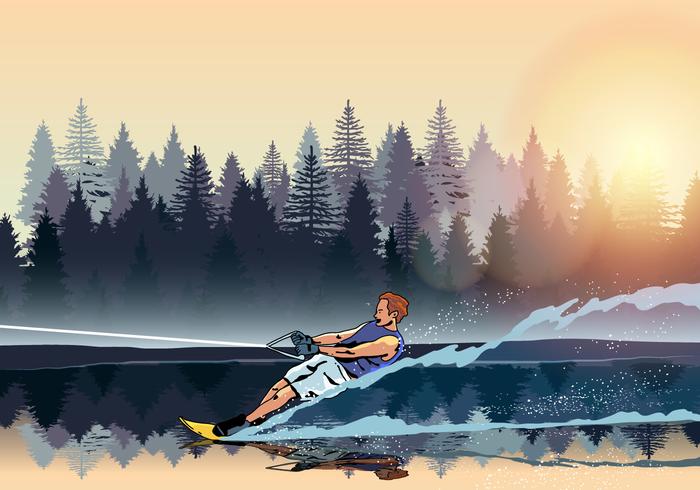 Young Man Water Skiing Vector