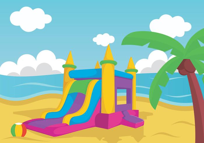 Ilustración del Castillo Bouncy en la playa vector