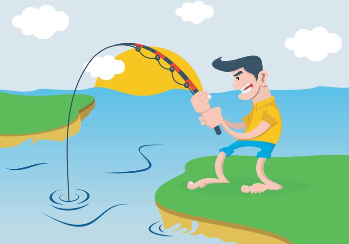 A Man Fishing In The River vector