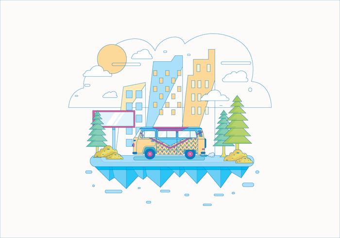 Hippie Autobús Vector Paisaje