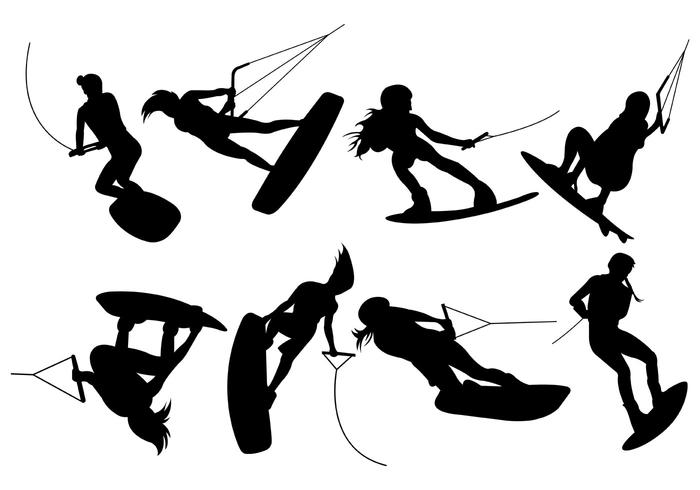 Silhouettes Of Wakeboarding Vectors