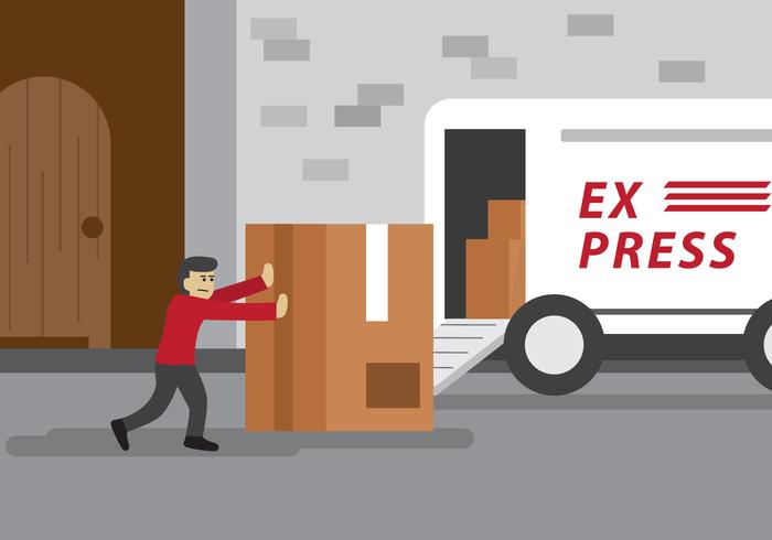 Delivery Man Pushing Package Vector