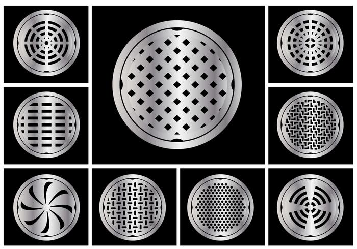 Manhole cover circle vector set