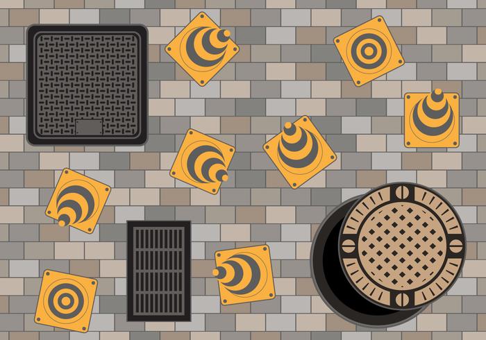 Manhole on the cobblestone road vector