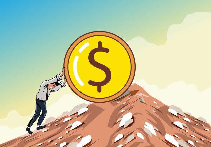 Man Pushing The Dollar Uphill vector