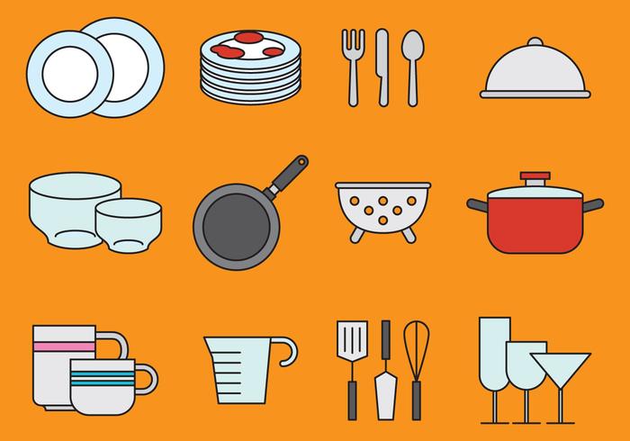 Cute Vajilla Y Cocina Iconos vector