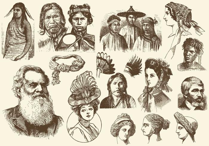 Sepia Hairstyles And Headdress Illustrations Sepia Hairstyles And Headdress Illustrations
