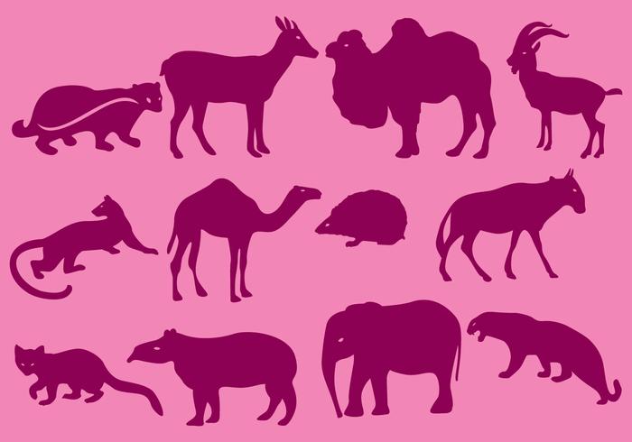 Siluetas de animales silvestres rosados vector