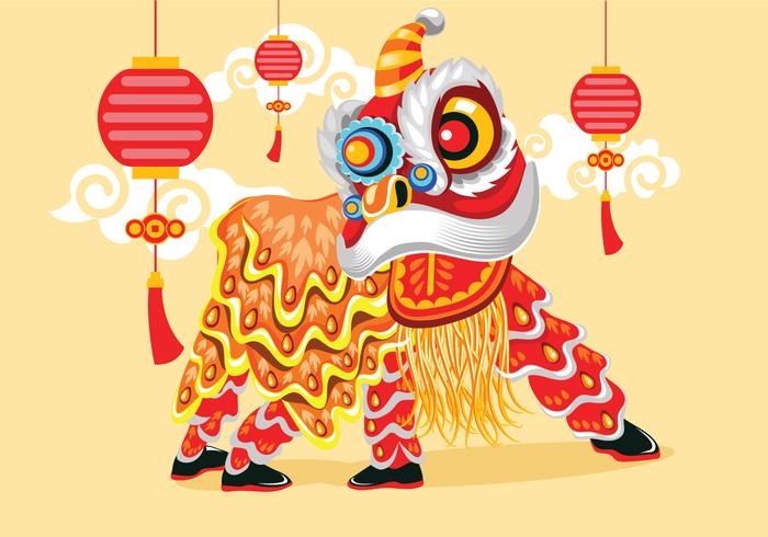 Vector Illustration Traditional Chinese Lion Dance Festival Background