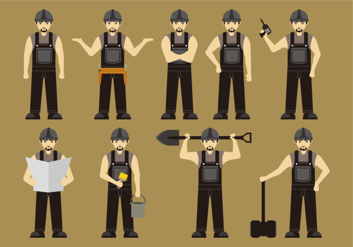 Construction Worker in Black Overalls vector