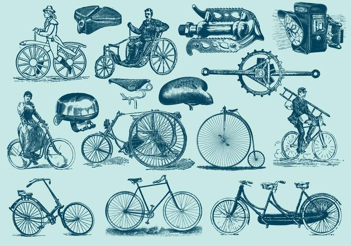 Ilustraciones azules de la bicicleta del vintage vector