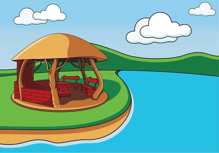 Gazebo acogedor en el lago vector