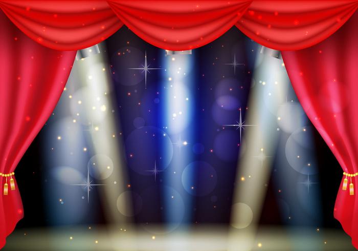 Theater Red Curtains With Lightning Background vector