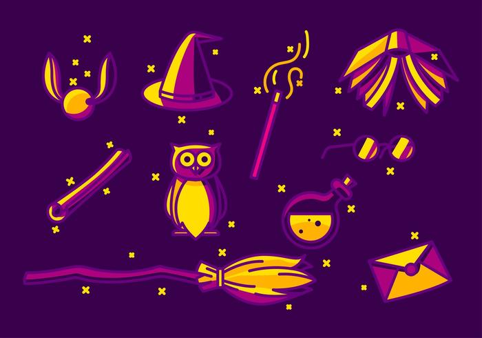 Minimal purple and yellow magic sorcerer elements vector