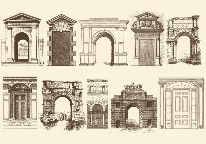 Portales y Arcos Sepia Doors vector