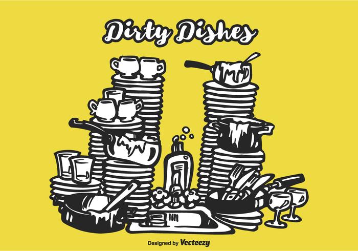 Free Drawn Dirty Dishes Vector Illustration