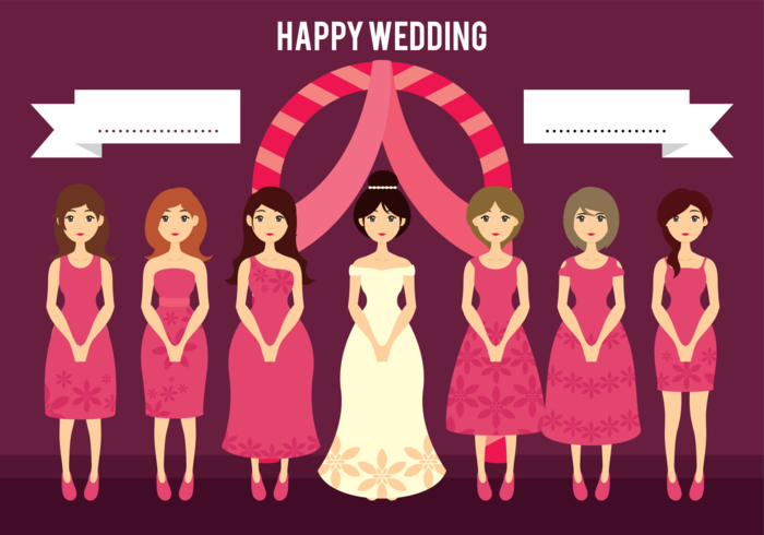 Wedding Bride and Bridesmaids Cartoon Illustration vector