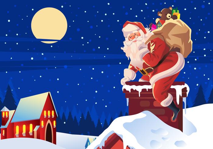 Santa Claus Climbing on the Roof Vector