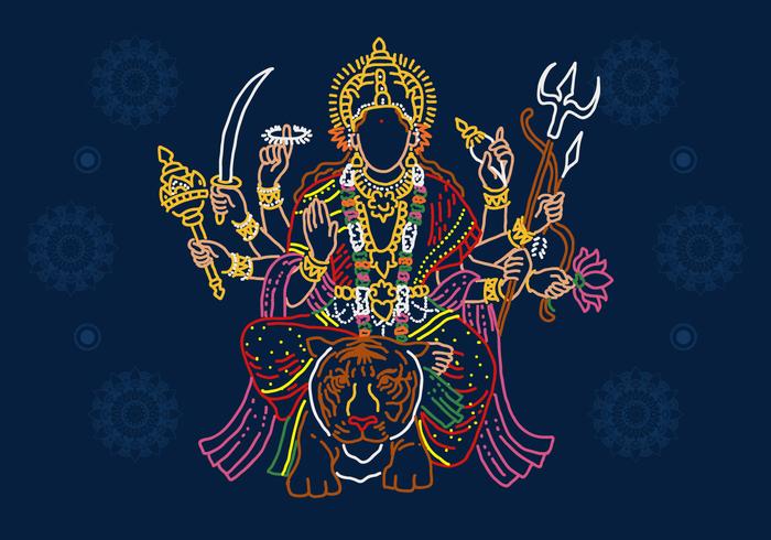 Diosa Durga Línea Arte vector