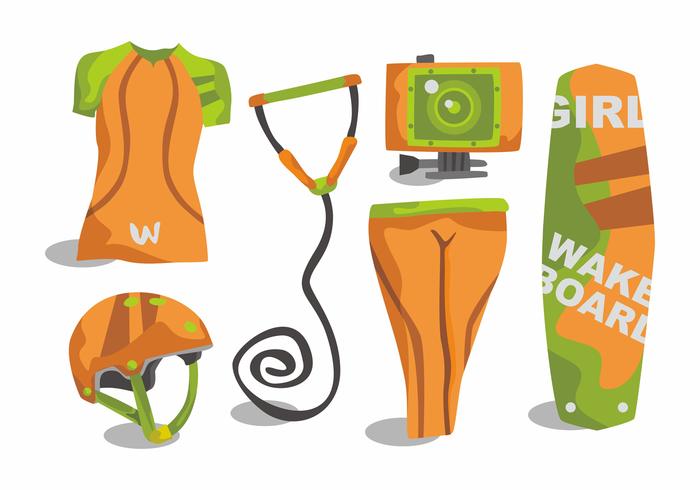 Woman Wakeboarding Vector Set Woman Wakeboarding Vector Set