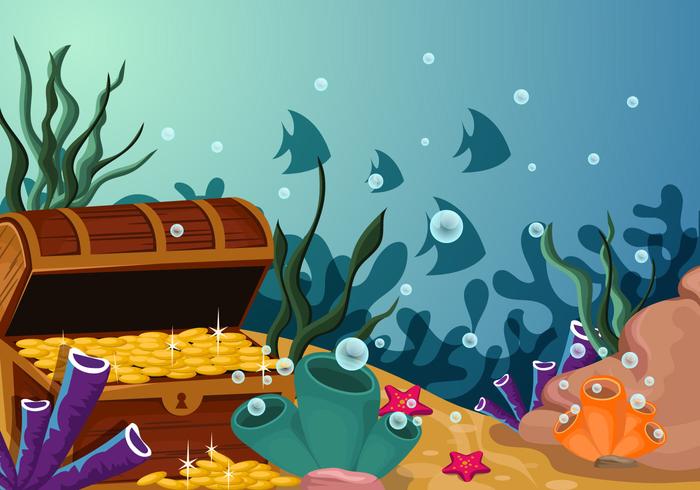 Bajo la escena del agua con la ilustración del tesoro vector