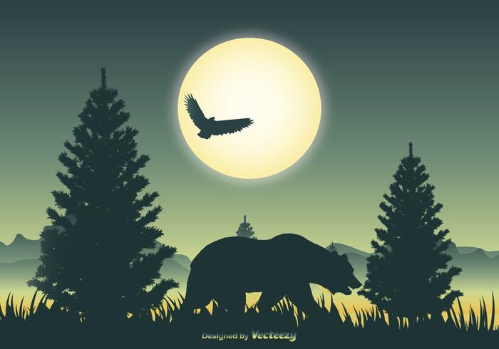 Landscape Scene with Bear Silhouette vector