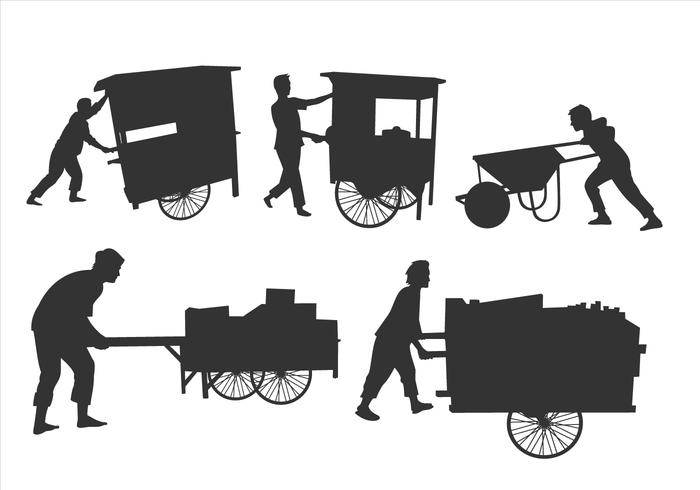 Man Pushing Silhouettes Free Vector