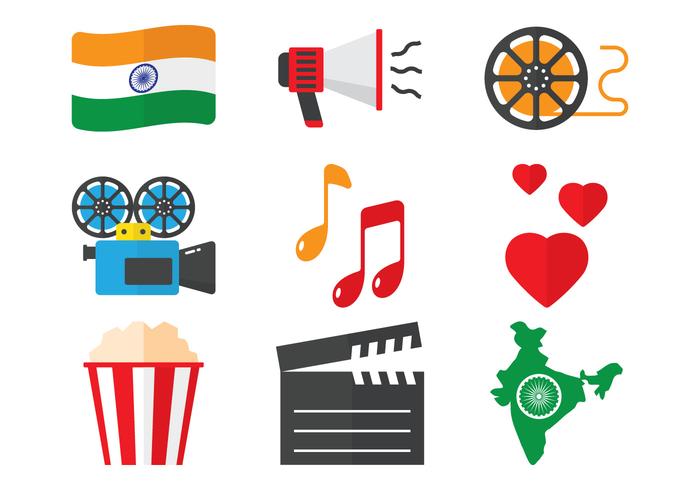 Iconos planos de Bollywood vector