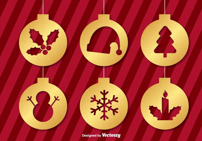 Iconos de oro del ornamento de la Navidad del vector