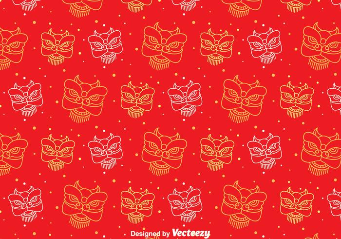 Red Lion Dance Seamless Pattern vector