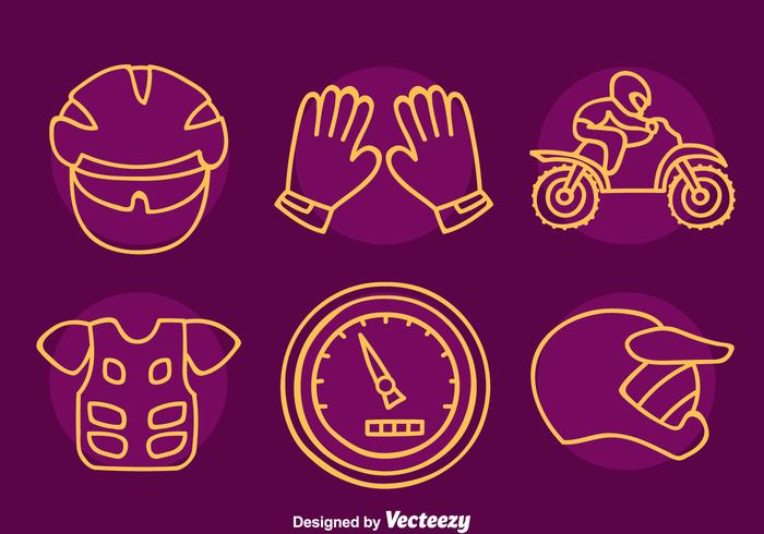 Motocross Element Line Icons Vector