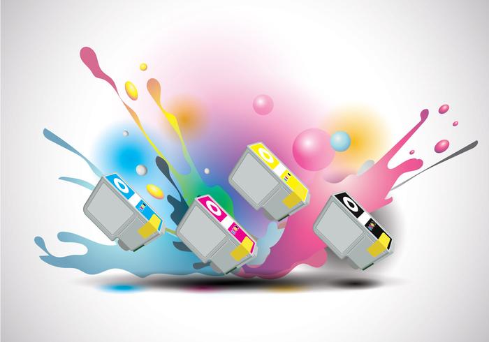 Ink Cartridge Vector with Ink Splatter Background