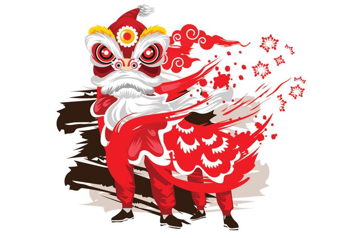 Vector Ink Style Illustration Traditional Chinese Lion Dance Festival Background