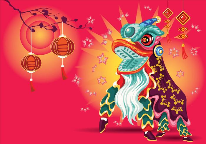 Vector Illustration Traditional Chinese Lion Dance Festival Background