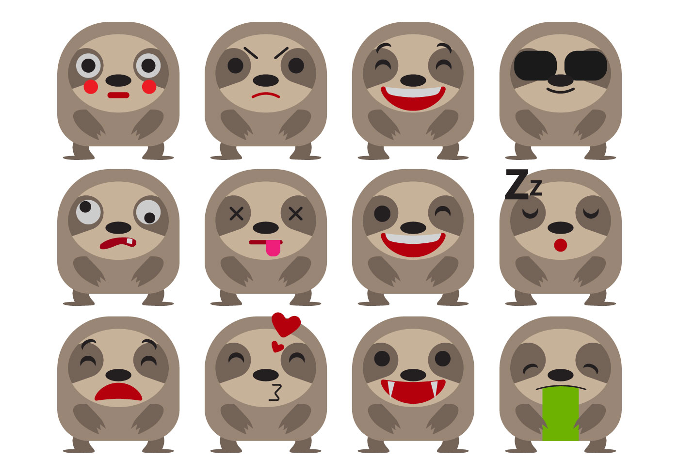 Free Cartoon Sloth Emoticons Vector Download Free Vector Art