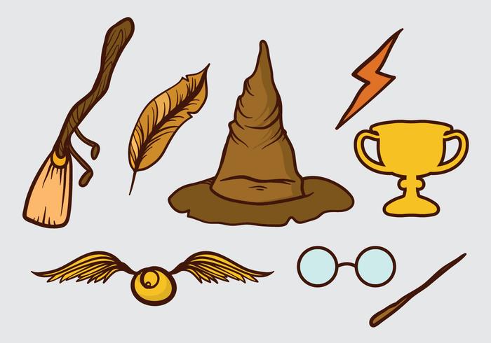 Hand drawn set of wizard elements vector