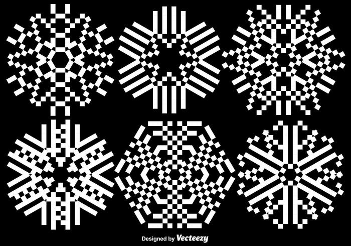 Pixelated Snowflakes Set - Vector