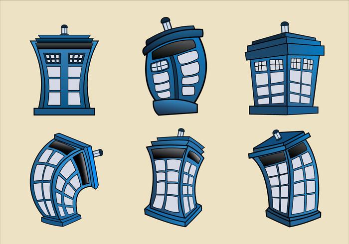 Vector cartoon illustration of Tardis blue police phone box