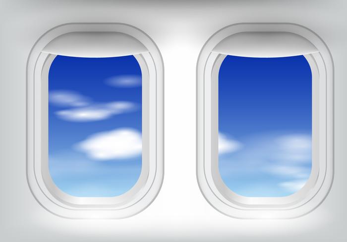 Ventana de avión con cielo azul vector