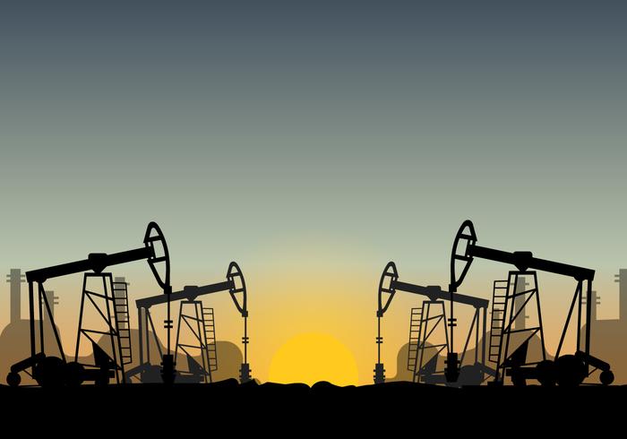 Oil Field Over Sunset Vector