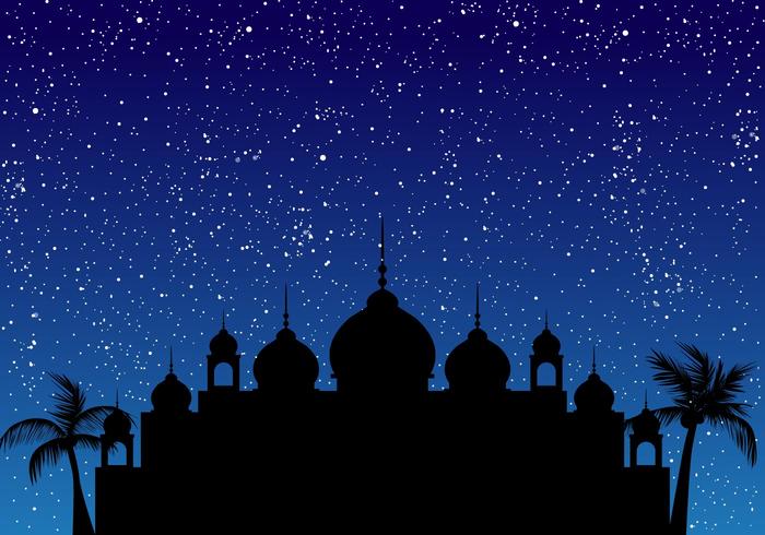 Silhouette Of Mosque With Blue Sky vector
