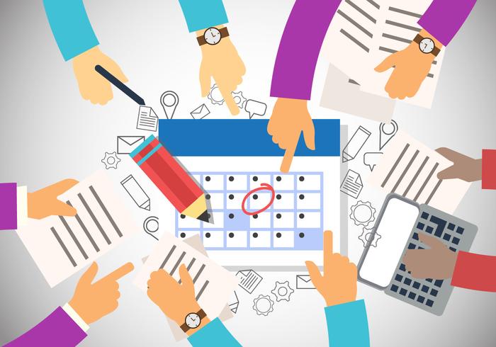 Teamwork Hands With Deadline Time In Office vector