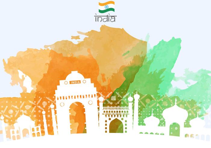 India Night Gate With Buildings Illustration vector