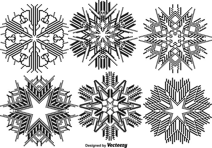 Vector Pixelated Snowflakes Set